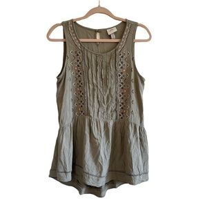 Knox Rose Woman’s Medium Embroidered High Low Boho Green Sleeveless Top